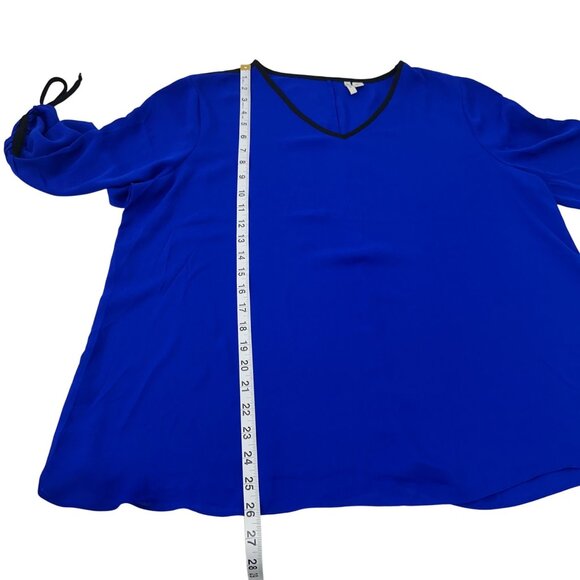 Est 1946 Womens Royal Blue Top Blouse XL V-Neck Ruched 3/4 Sleeve W/ Black Trim - Picture 5 of 10